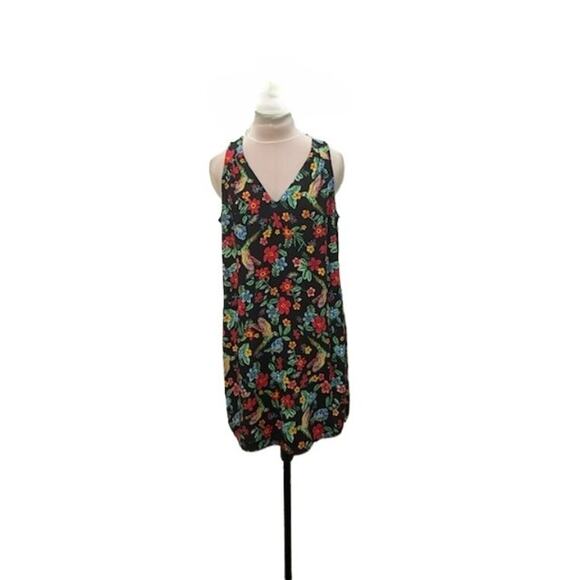 OLD NAVY Womens M Tropical Bird Parrot V-neck Flowy Mini Dress Resortwear Summer - Picture 2 of 7